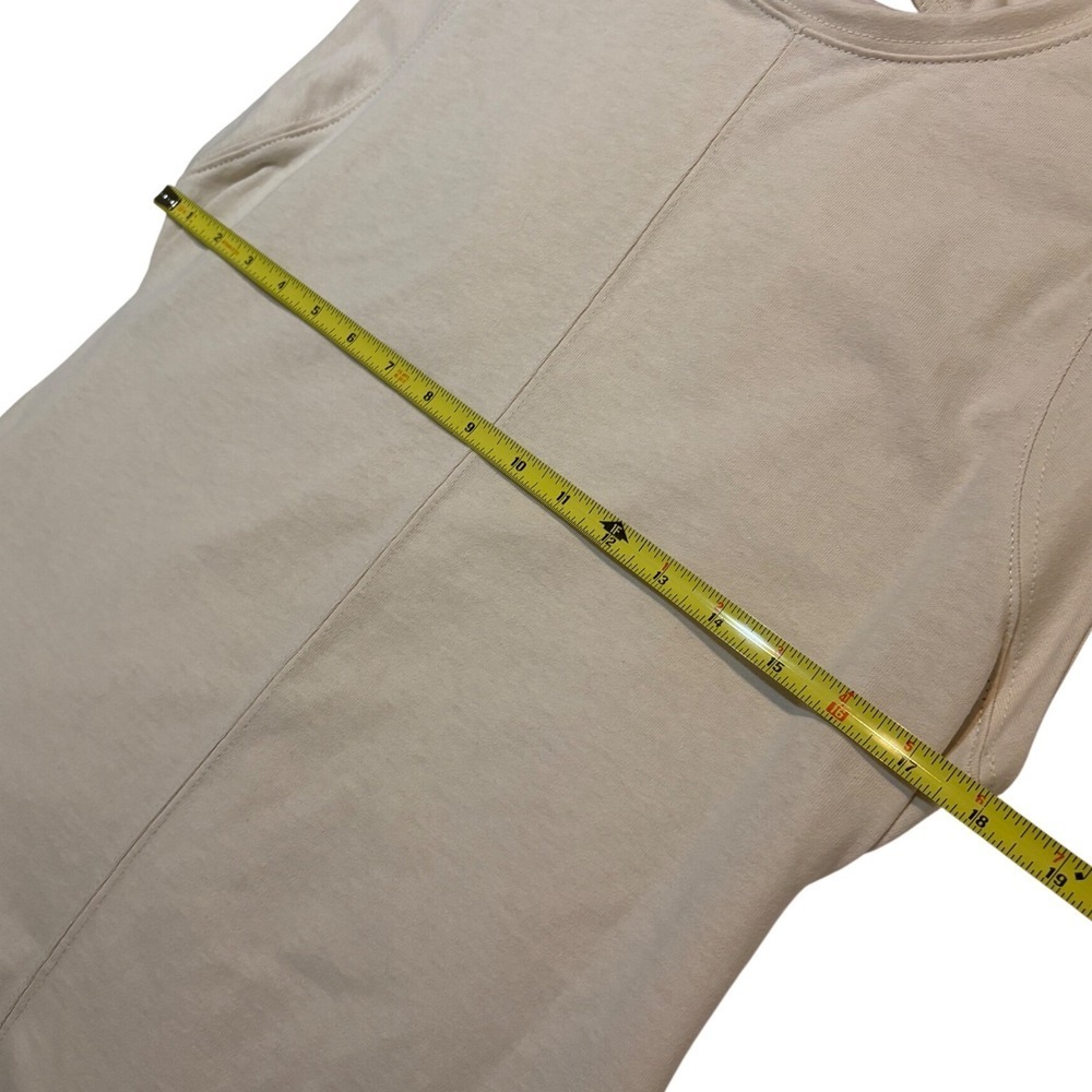Free People Beach Beige Sleeveless Crew Neck Midi Dress Cutout Back Cotton M - Picture 3 of 6